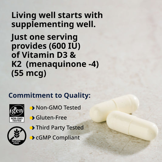 GREGUS Vitamin D3(600IU) + K2(55mcg) Supplement - Essential for Strong Bones and Cardiovascular Support.