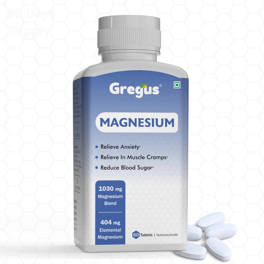 Gregus Magnesium Supplement | 1030mg Magnesium Blend | Supports Muscle Relaxation | 404 Elemental Magnesium, Magnesium Glycinate Better Sleep & Stress Relief | Helps Reduce Fatigue & Cramps | Daily Essential Mineral | 60 Tablets
