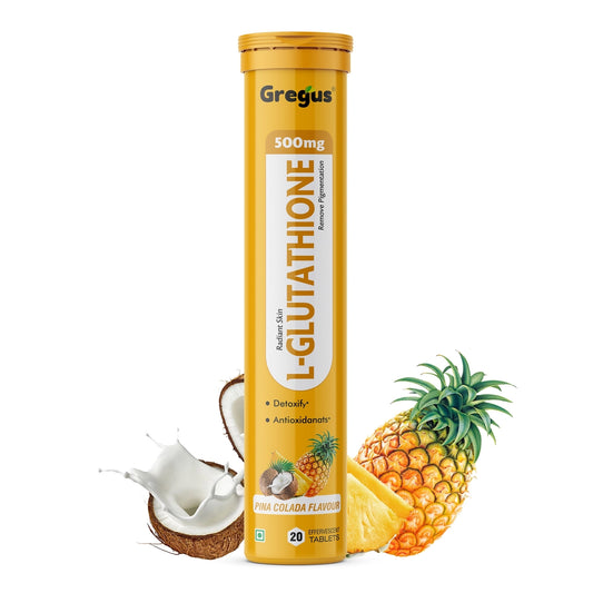 Gregus L-Glutathione Effervescent Tablets | Advanced Antioxidant for Skin Brightening & Detox | Pina Colada Flavour | 20 Tablets.