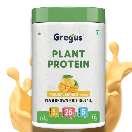 Gregus vegan plant based protein for Women and Men I Muscle recovery, Pea and Brown Rice Isolate, 26gm protein,5gm Glutamine,5gm BCAA for lean Muscle. (Chocolate, 500gm)