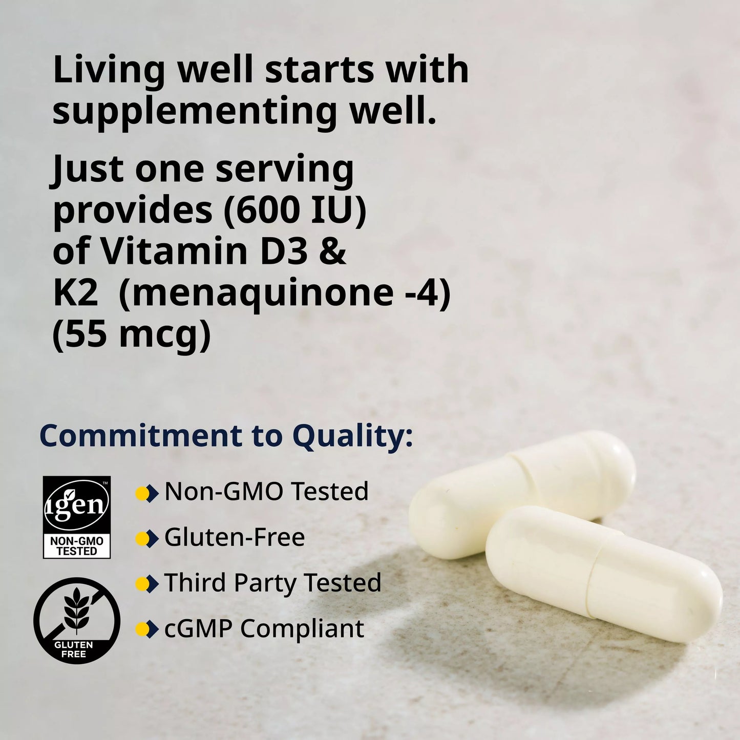 GREGUS Vitamin D3(600IU) + K2(55mcg) Supplement - Essential for Strong Bones and Cardiovascular Support.