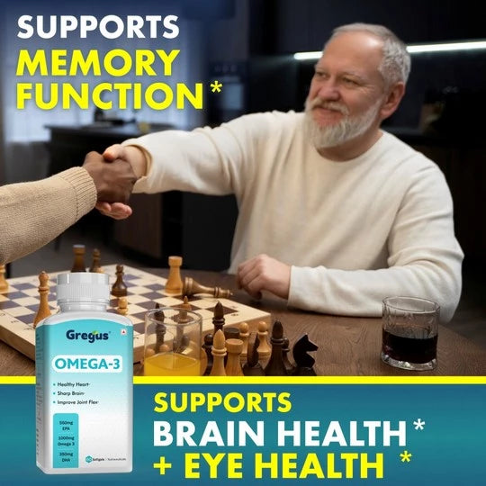 GREGUS High-Potency Omega-3 Fish Oil: 550mg EPA, 350mg DHA, Total 1000mg - Essential for Heart and Brain Health.(Omega3 Fish Oil (60 Soft Gel))