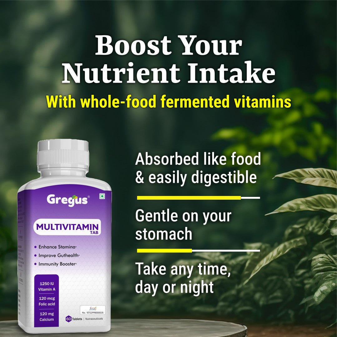 Gregus Multivitamin for Men and Women,  Complete Wellness with  all Vitamins, Biotin, Folic Acid, 41 Essential Ingredients, Vegetable and Fruit Blends (60)Tablets