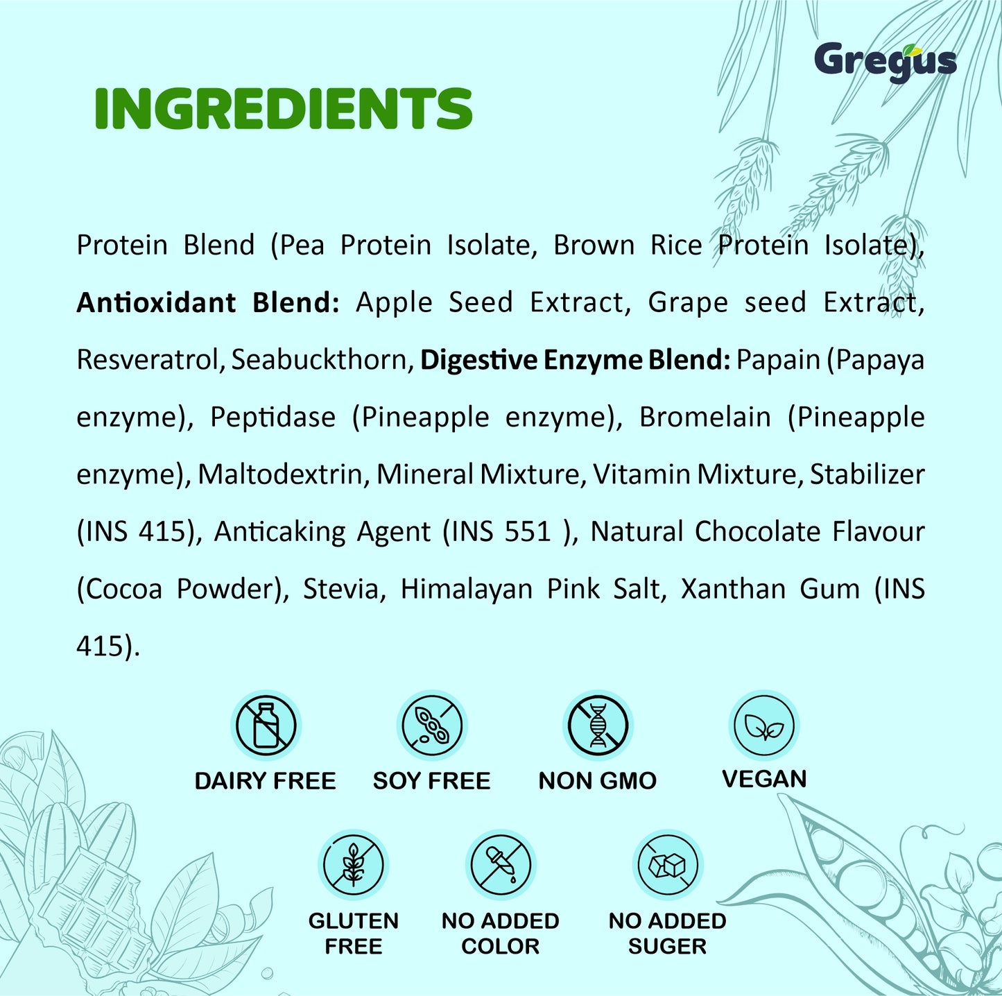 Gregus vegan protein (26gm) for lean muscles | sugar free | for women & Men Plant-Based Protein, chocolate flavour