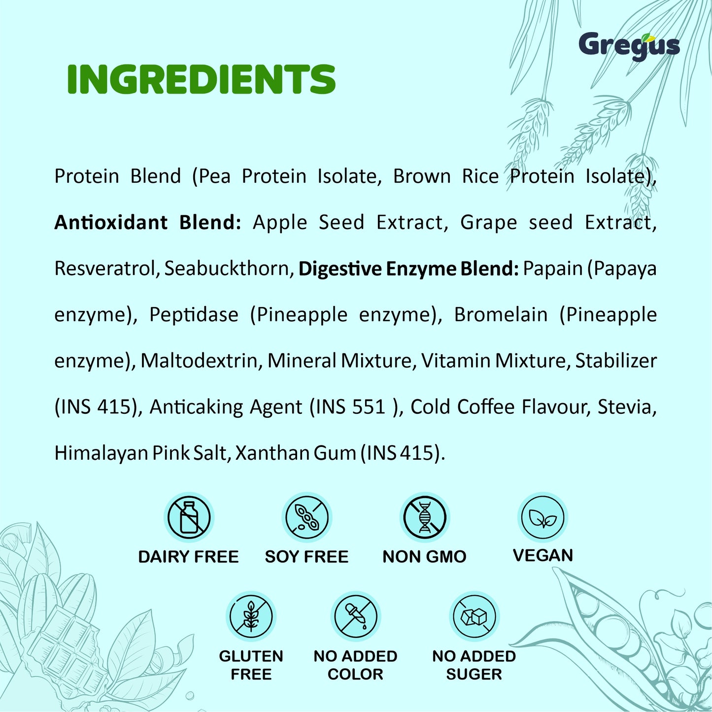 Gregus vegan plant based protein for Women and Men I Muscle recovery, Pea and Brown Rice Isolate, 26gm protein,5gm Glutamine,5gm BCAA for lean Muscle. (Coffee, 500gm)