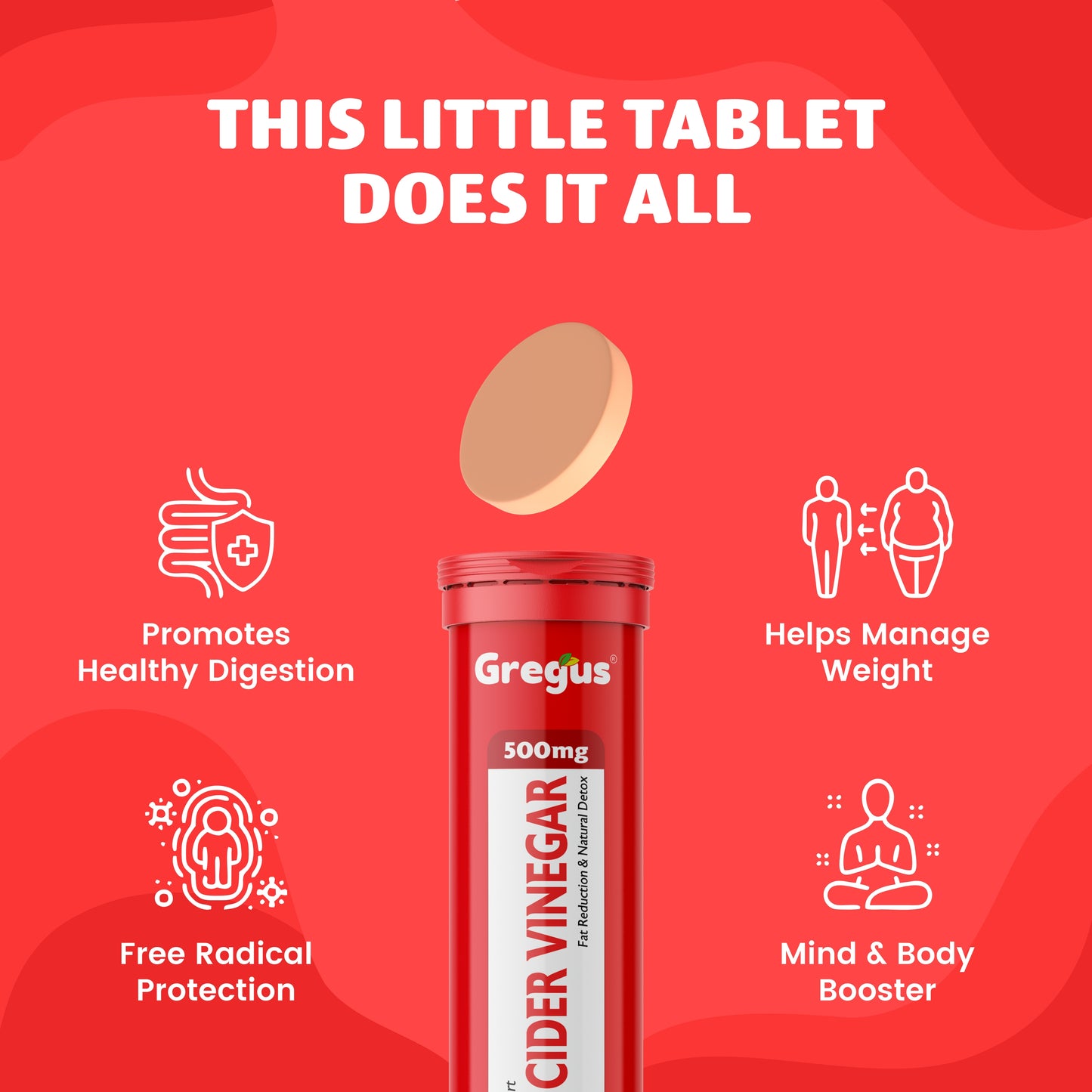 Effervescent Apple Cider Vinegar Tablets with Pomegranate and Apple Extracts: Natural Weight Loss Aid - Boost Metabolism and Support Healthy Digestion.