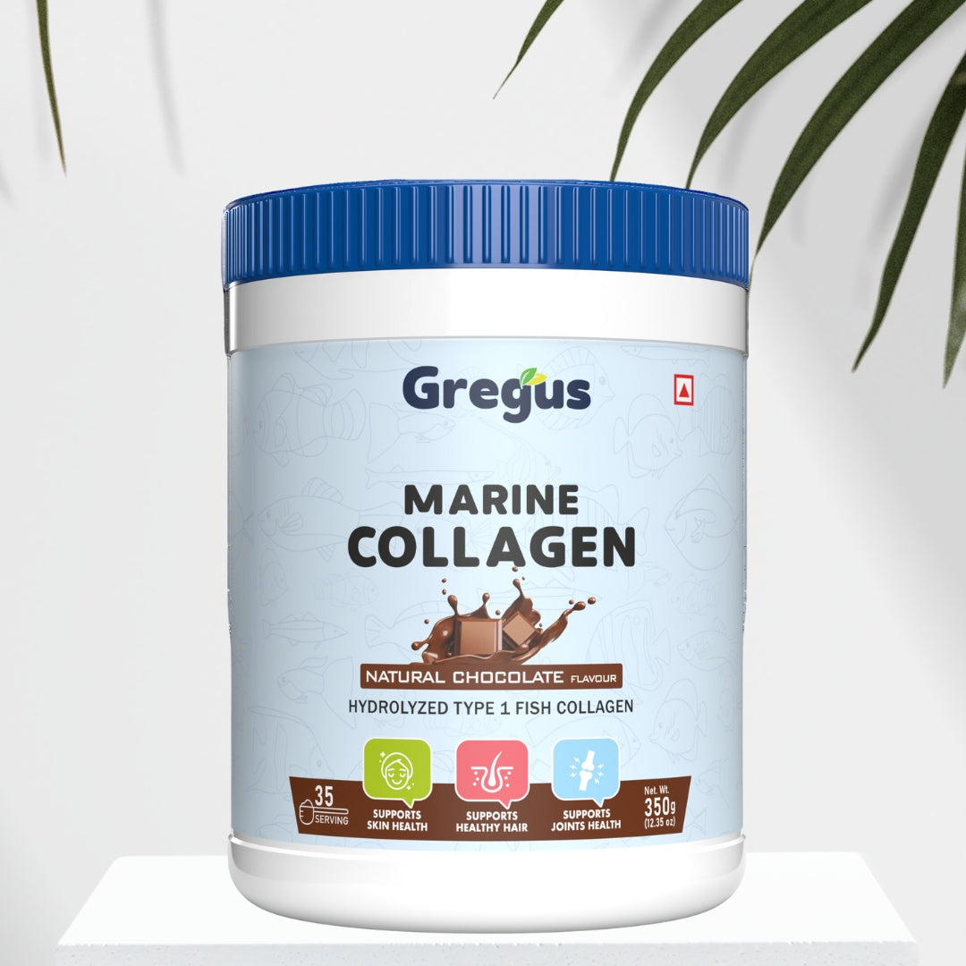 Gregus Marine Collagen powder For Women And Men | Hydrolysed Type 100% fish Isolate protein | Skin Collagen | Glowing & Brighten Skin | Chocolate (350 gm.)