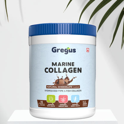 Gregus Marine Collagen powder For Women And Men | Hydrolysed Type 100% fish Isolate protein | Skin Collagen | Glowing & Brighten Skin | Chocolate (350 gm.)