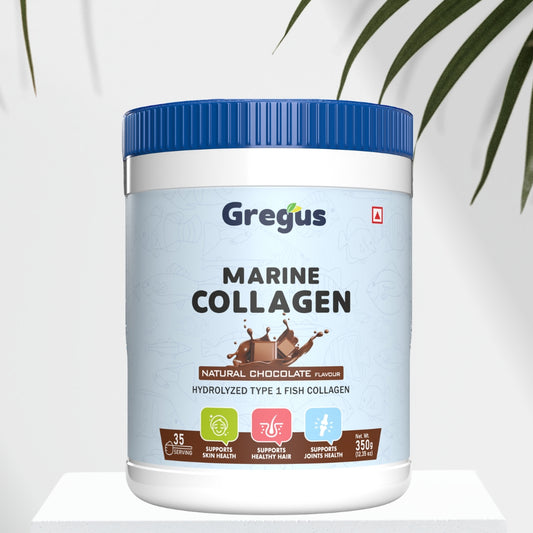 Gregus Marine Collagen powder For Women And Men | Hydrolysed Type 100% fish Isolate protein | Skin Collagen | Glowing & Brighten Skin | Chocolate (350 gm.)