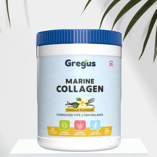 Gregus Marine Collagen powder For Women And Men | Hydrolysed Type 100% fish Isolate protein | Skin Collagen | Glowing & Brighten Skin | Vanilla (350 gm.)