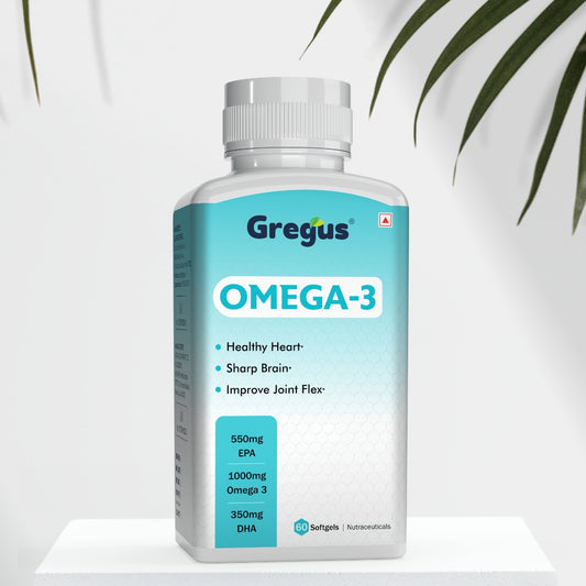 GREGUS High-Potency Omega-3 Fish Oil: 550mg EPA, 350mg DHA, Total 1000mg - Essential for Heart and Brain Health.(Omega3 Fish Oil (60 Soft Gel))