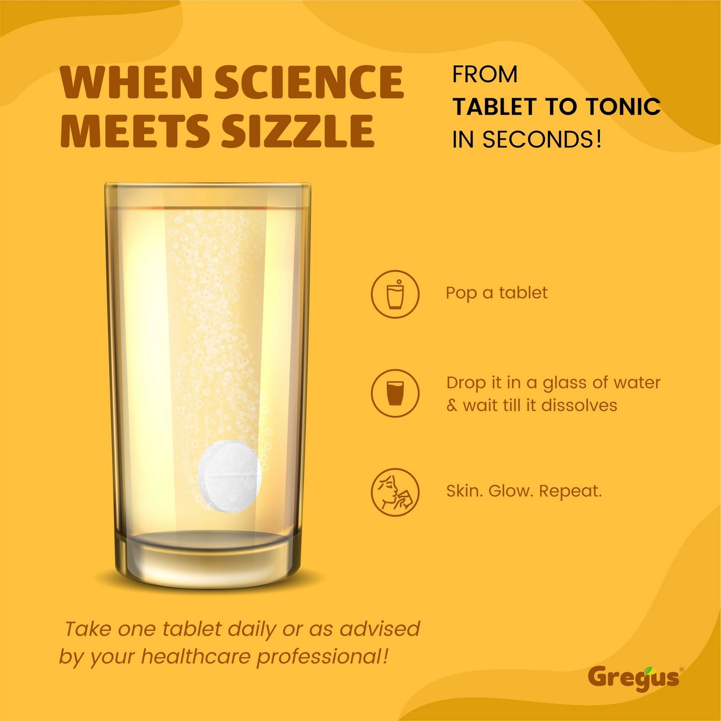 Gregus L-Glutathione Effervescent Tablets | Advanced Antioxidant for Skin Brightening & Detox | Pina Colada Flavour | 20 Tablets.
