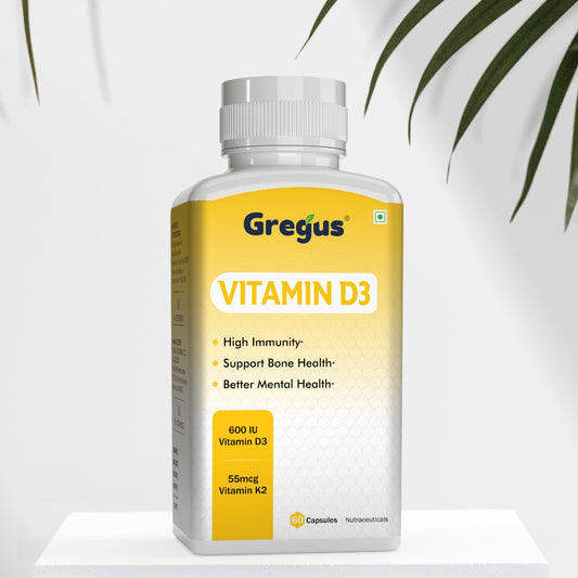 GREGUS Vitamin D3(600IU) + K2(55mcg) Supplement - Essential for Strong Bones and Cardiovascular Support.