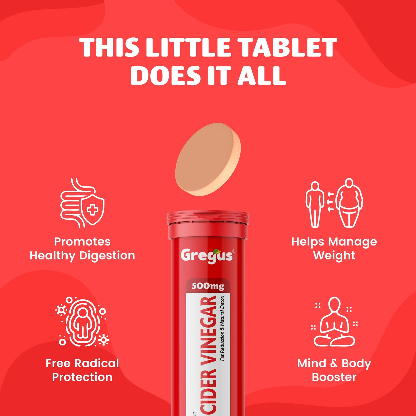 Effervescent Apple Cider Vinegar Tablets with Pomegranate and Apple Extracts: Natural Weight Loss Aid - Boost Metabolism and Support Healthy Digestion.