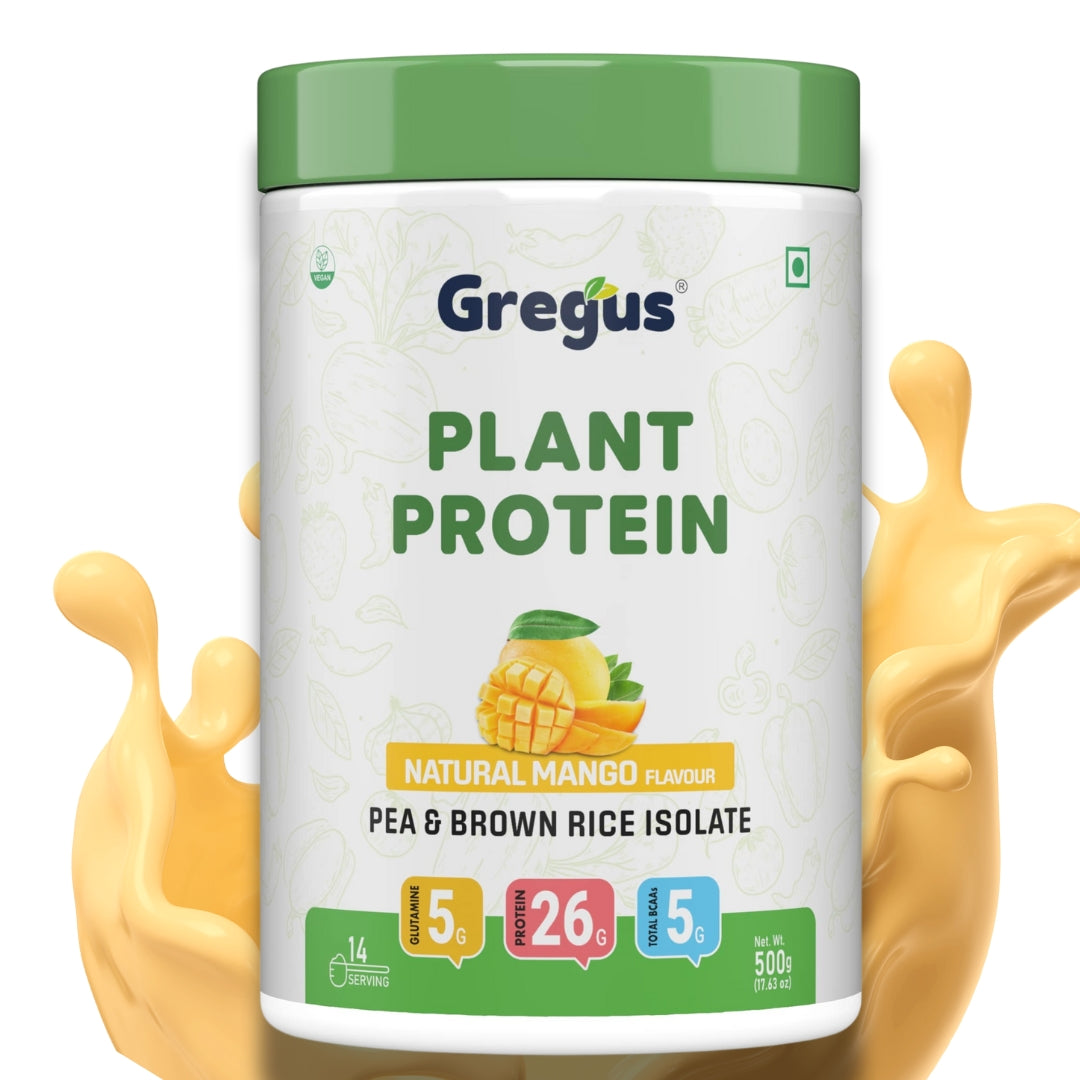 Gregus vegan plant based protein for Women and Men I Muscle recovery, Pea and Brown Rice Isolate, 26gm protein,5gm Glutamine,5gm BCAA for lean Muscle. (Chocolate, 500gm)