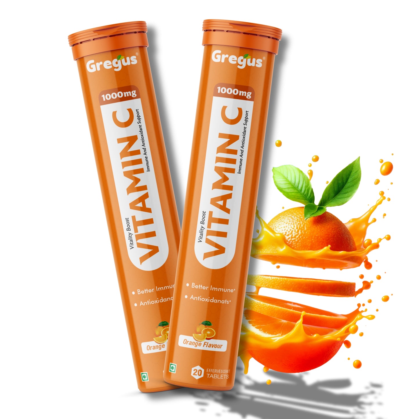 Vitamin C Effervescent Tablets with 1000mg Amla Extract, 1000IU Vitamin D, and 10mg Zinc for Skin Brightening and Immune Support.